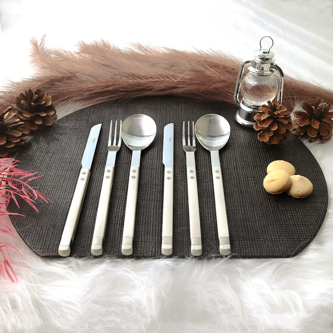 보겐 스퀘어 솔렌 커트러리 양식기 3종 x 2p 세트, 화이트, 1세트, 디너 나이프 2p + 포크 2p + 스푼 2p