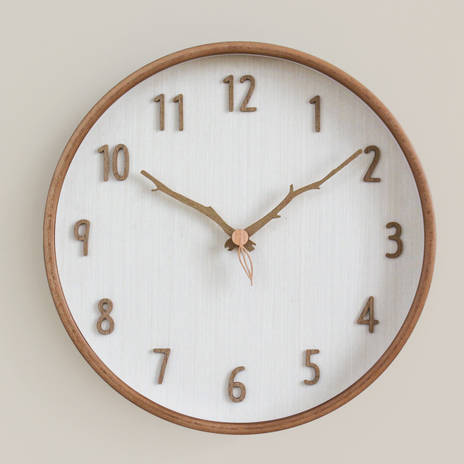 내츄럴우드 나뭇가지 무소음 벽시계, 화이트 + 브라운