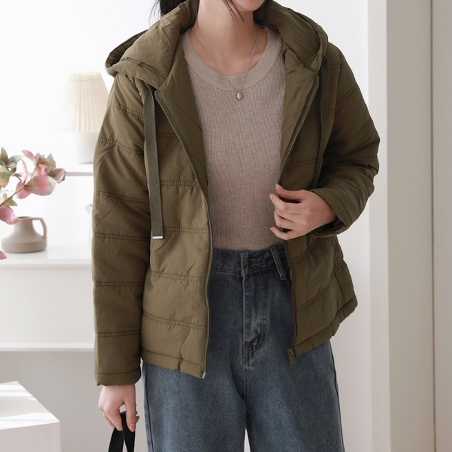 퀸이즈 여성용 웰론 스트링 후드 패딩 점퍼