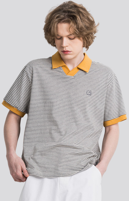 커스텀어스 남성용 카라배색 스트라이프 반팔 카리티셔츠 CXS25MKKT605