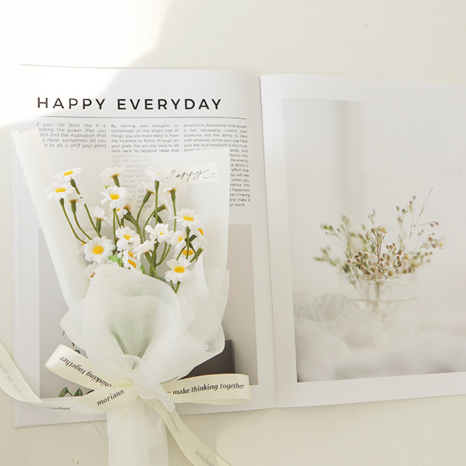 모리앤 카모마일 조화 조명 꽃다발 + 쇼핑백, 화이트(꽃다발), 투명(쇼핑백), 1개