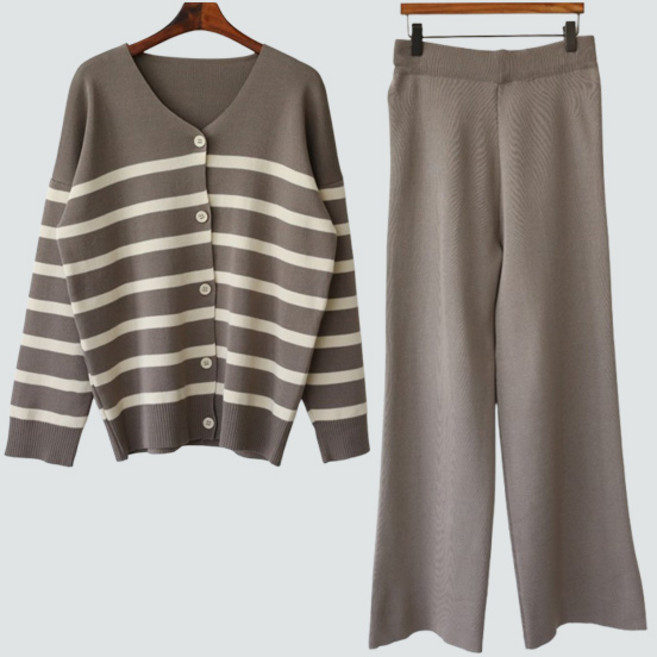 바네사빈 fw 버튼 단가라 브이넥 티셔츠 + 바지 세트 v00827