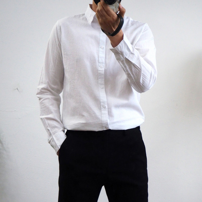 엘엑스티 남성용 프리미엄 캐주얼 면 린넨 기본핏 긴팔 셔츠