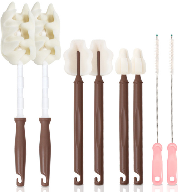 하이비 프리미엄 젖병 젖꼭지 세척솔 몽글이 프리미엄 일자형 솔 + 롱 와이드 솔 + 롱 미니 솔 + 빨대브러쉬, 초코브라운(롱 미니 솔), 랜덤발송(빨대브러쉬), 2세트