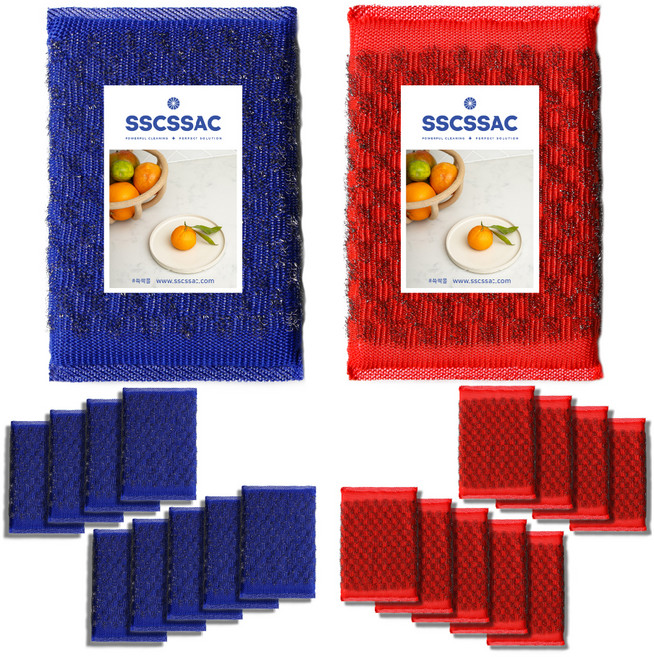 SSCSSAC 강력 다이아 울스텐 수세미 레드 10p + 블루 10 p 세트, 1개, 20개