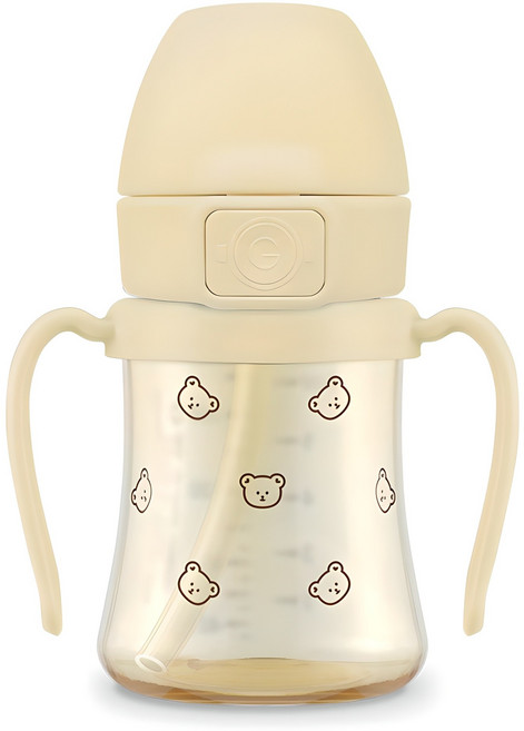 Grosmimi PPSU 嬰幼兒吸管杯 200ml (小熊奶油黃), 淡黃色, 1個