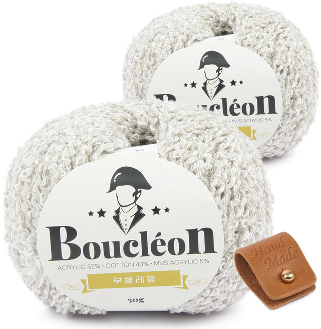 브랜드얀 부클레옹 뜨개실 2p + 솔트레지 + 가죽라벨 세트, 327그레이믹스(뜨개실), 골드(솔트레지), 카멜(라벨), 1개