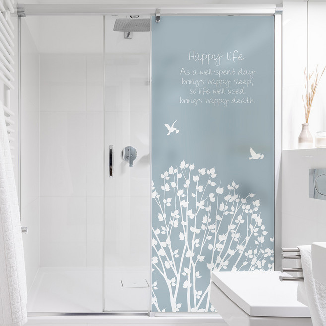 뭉키데코 유리창문 반투명 칼라안개 샤워부스 시트지 BSS, 002 dense tree(스모키블루)