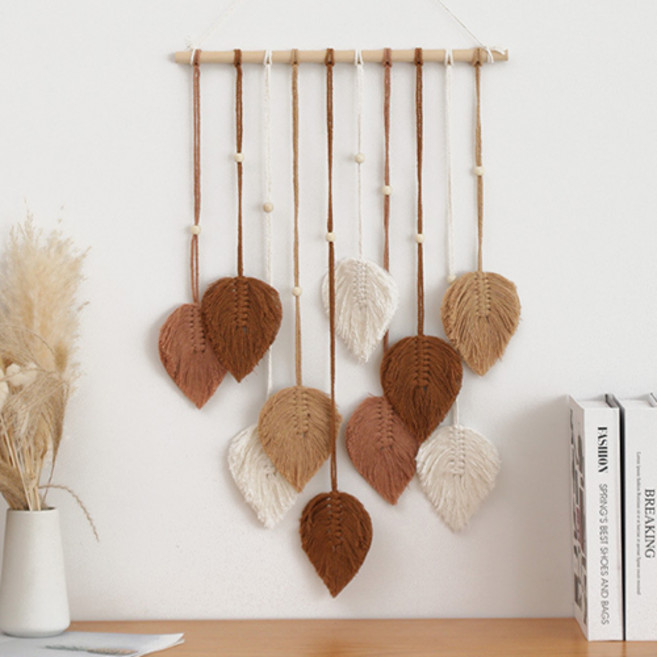 Homeflow 波西米亞葉子造型手工編織掛毯, 2