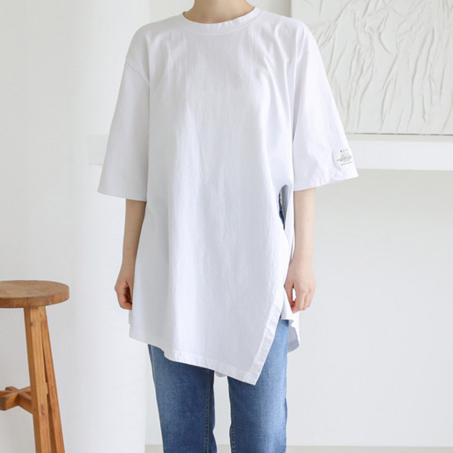 바네사빈 여성용 통기성 루즈핏 언발 옆트임 롱 티셔츠 v00626