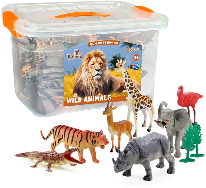 웨노 아동용 야생 모형 버켓 플레이 58종 세트 완구, 1세트