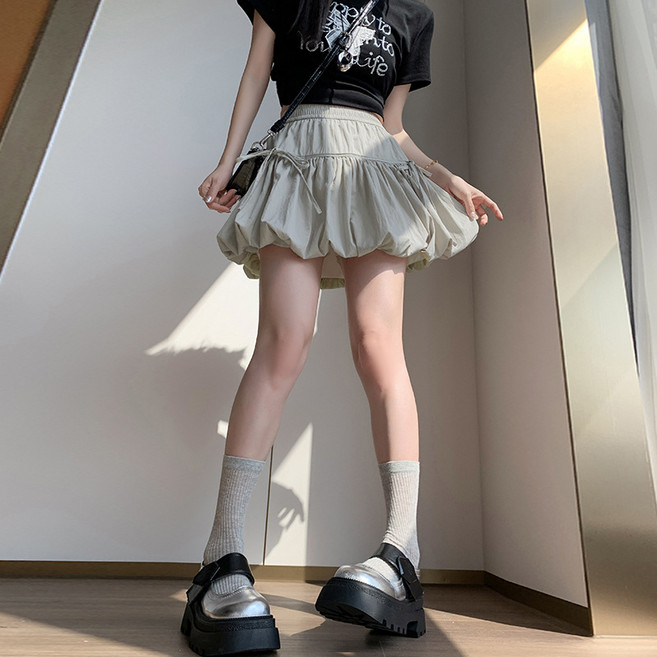 피어니스트 리본끈 벌룬 A라인 호박 미니스커트