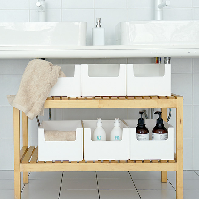 가규 스티치 래더 팬트리 정리함 리빙박스, 화이트, 8개