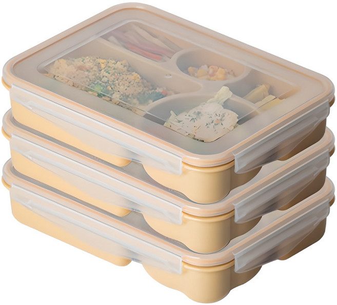 Nanu Dam 分隔備餐 5格便當保鮮盒, 米色, 3個