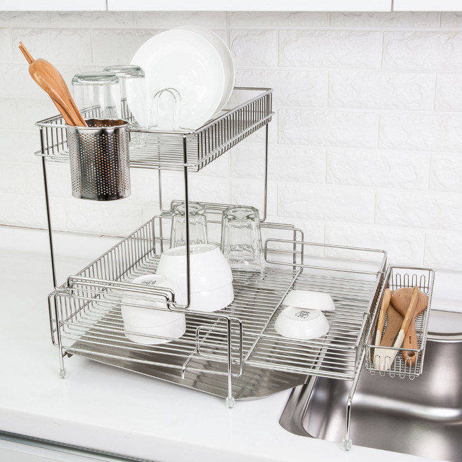 4BNK 올스텐 304 확장형 식기건조대 중, 2단, 실버, 1개