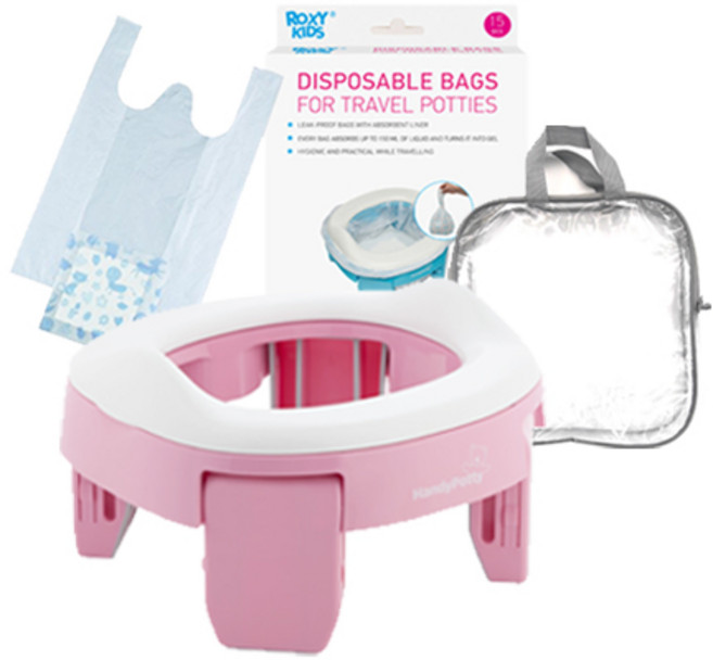 핸디포티 록시키드 3in1 휴대용 아기변기 + 리필봉투 15p 세트, 핑크