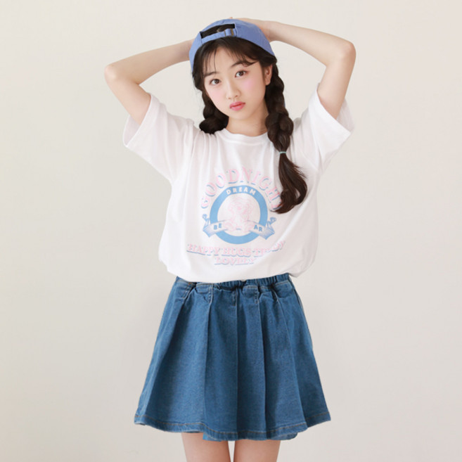 나나주니 라운드넥 굿나잇 티셔츠 + 주름 스커트 세트