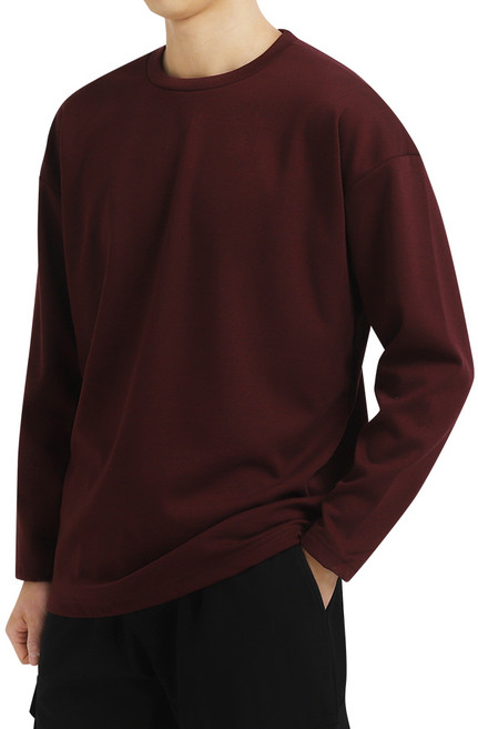 다꾸앙 남성용 셀럽 앤드 기모 분또 무지 오버핏 긴팔 티셔츠 E10M13_tl4466