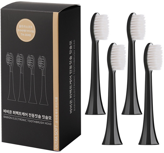 바비온 퍼펙트케어 음파 전동칫솔모 울트라소프트 블랙 4p, 1세트