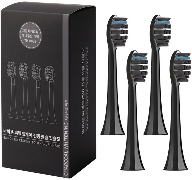 바비온 퍼펙트케어 음파 전동칫솔모 차콜화이트닝 블랙 4p, 1세트