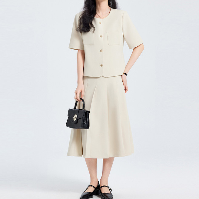 페이퍼먼츠 여름 정장 그레잇 노카라 재킷 + 플리츠 스커트 세트 10421