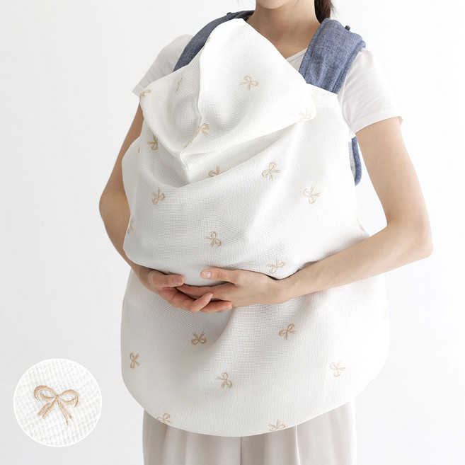 와이엠마마 다용도 아기띠 인견 후드 블랭킷, 리본