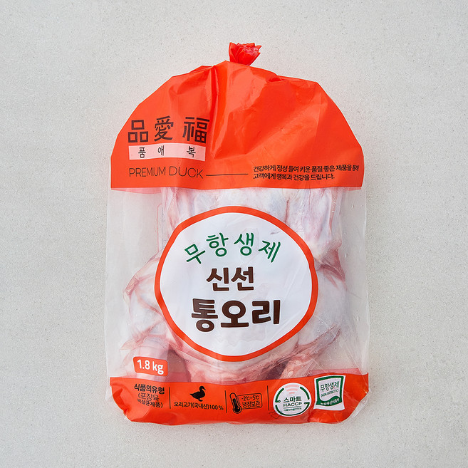 품애복 무항생제 인증 신선통오리 (냉장), 1개, 1.8kg