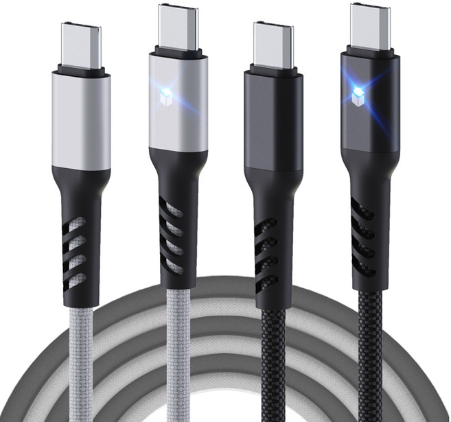 아이엠듀 시폰 LED 플렉시블 PD C to C 60W C타입 고속충전케이블, 200cm, 화이트, 블랙, 1개