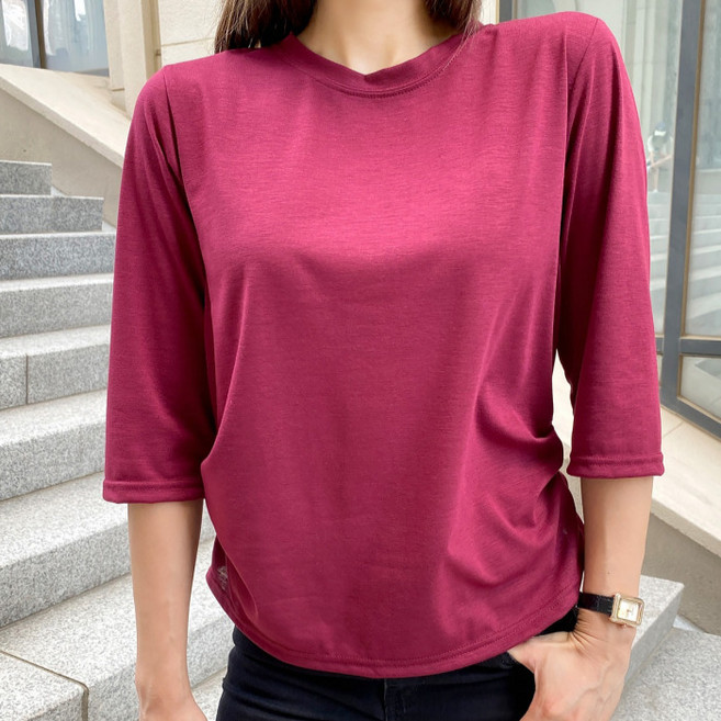 Lalaon 女款抓皺彈性圓領八分袖T恤 26TSP3695