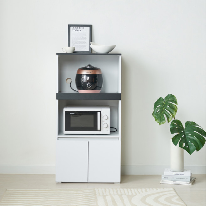 제우스가구 뮤즈 LPM 도어 전자렌지 밥솥겸용 수납장 1200, 블랙화이트, 3단