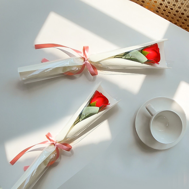 아스파시아 비누꽃 장미 메시지 한송이 꽃다발 우리엄마 우리아빠, 레드, 레드, 2개