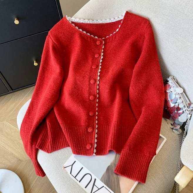 마켓에이 여성용 레이스 장식 라운드 단정한 가디건 M263-0023