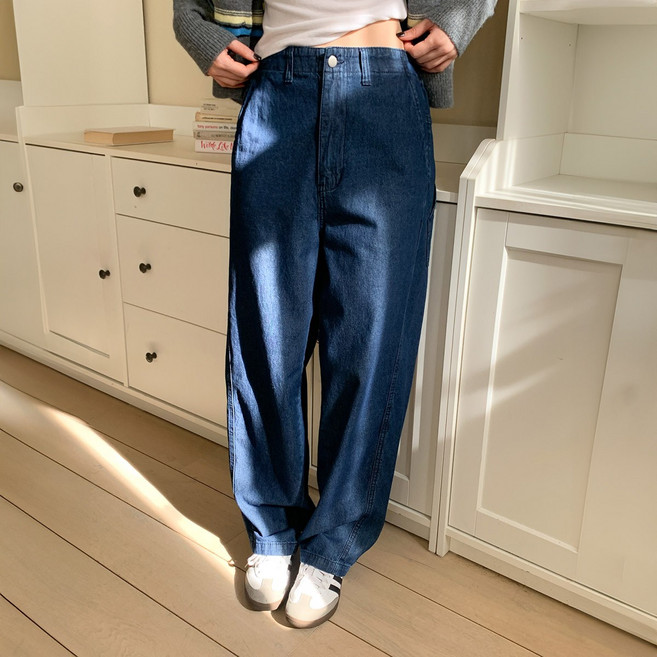 린다샵 여성용 차리닌 배기핏 포켓 밴딩 데님 팬츠 cppt15758k61