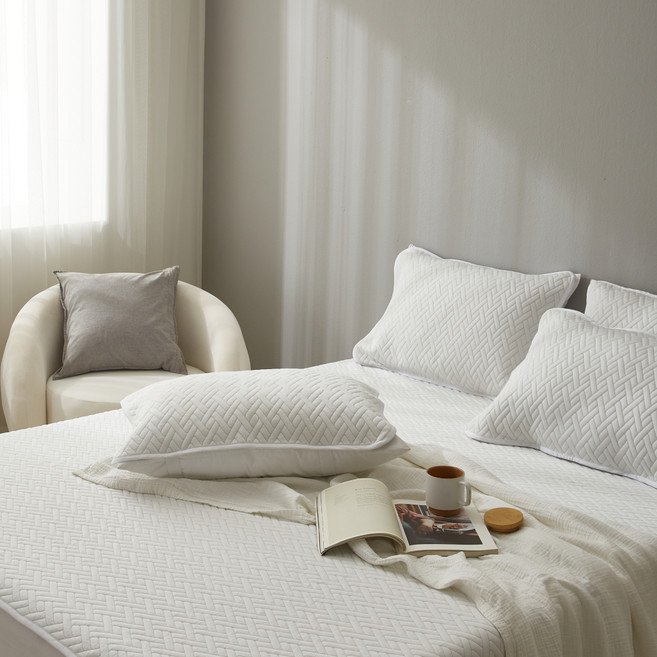 Ato House 莫代爾三層固定式四季保潔墊 + 枕頭套組, 灰色