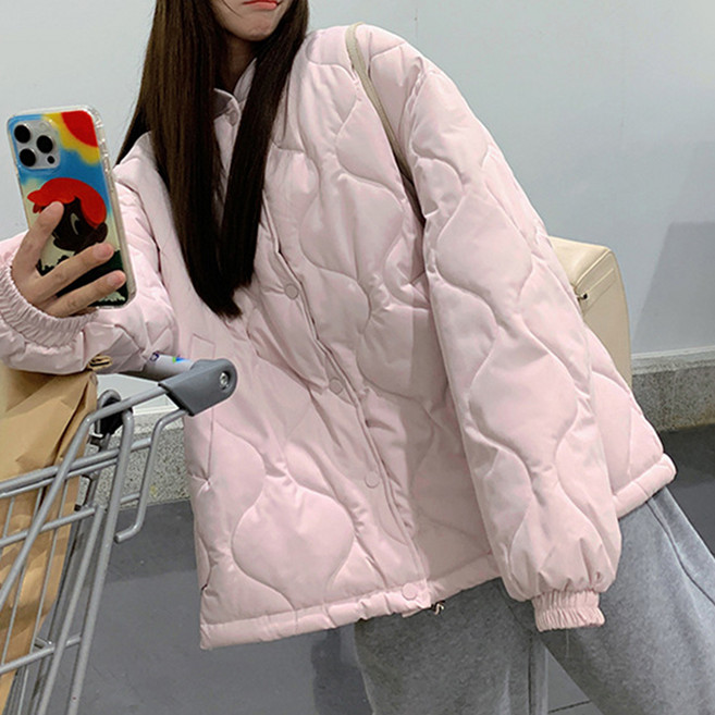 구디프 여성용 루즈핏 마름모 퀼팅 하프 오버핏 보온 패딩점퍼