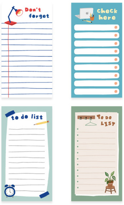 모노라이크 오디너리 데이즈 메모지 4종 세트, 혼합색상, 1세트