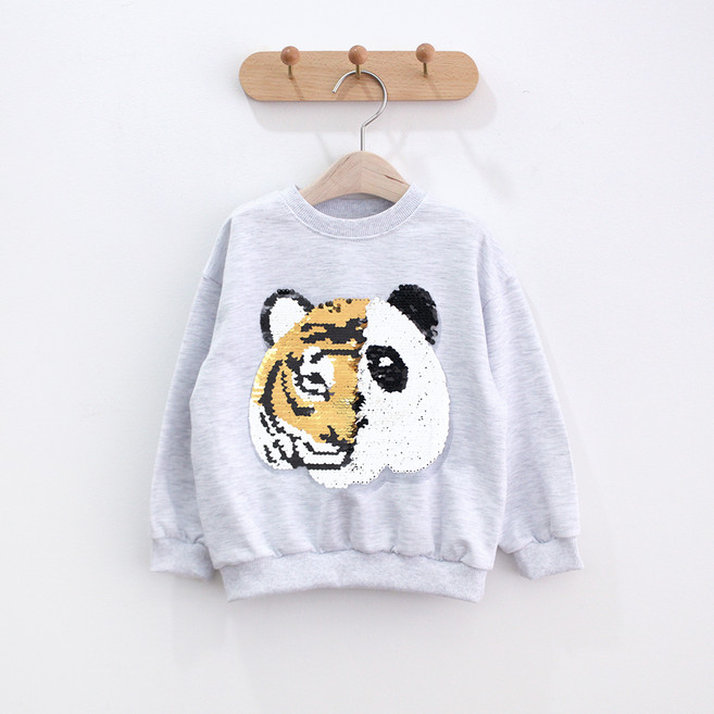 아동용 호랑이 팬더 스팽글 긴팔 맨투맨 티셔츠