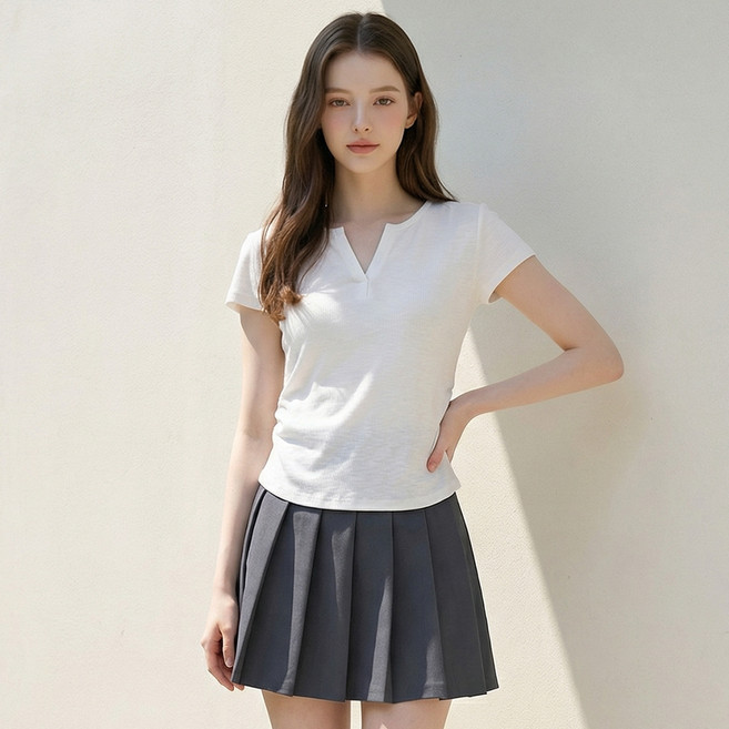 부루앤쥬디 여성용 G 에센셜 옆셔링 반오픈 반팔 티셔츠 BOSFTSE04B