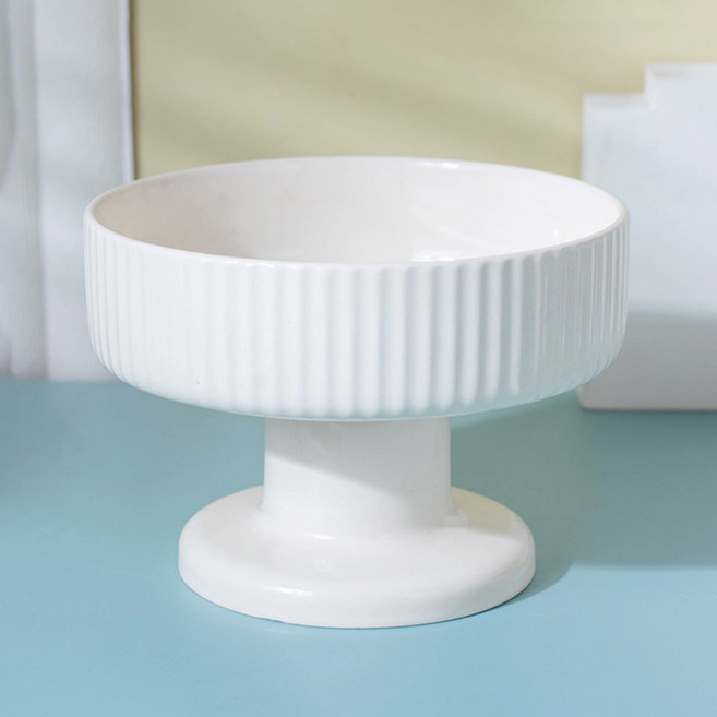 랜보어 반려동물 플리츠 세라믹 식기, 화이트, 1개