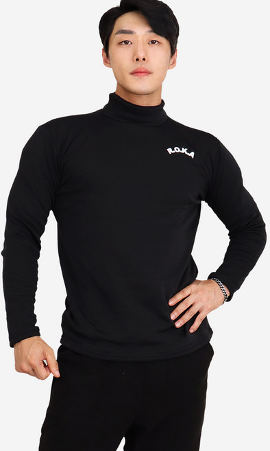 WhoArmy 刷毛高領 ROKA T恤 長袖 黑色 ROKA 男士高領衫 冬季防寒