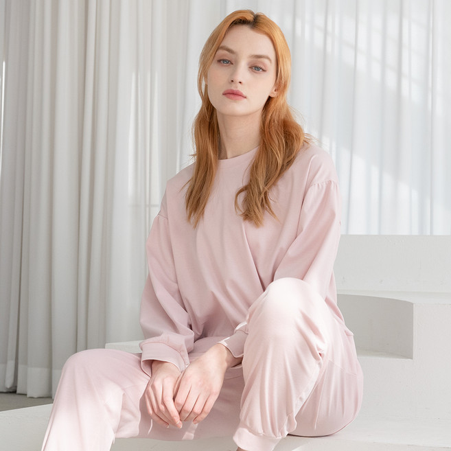 뒤란 여성용 무지 심플 벌룬핏 맨투맨 긴팔 티셔츠