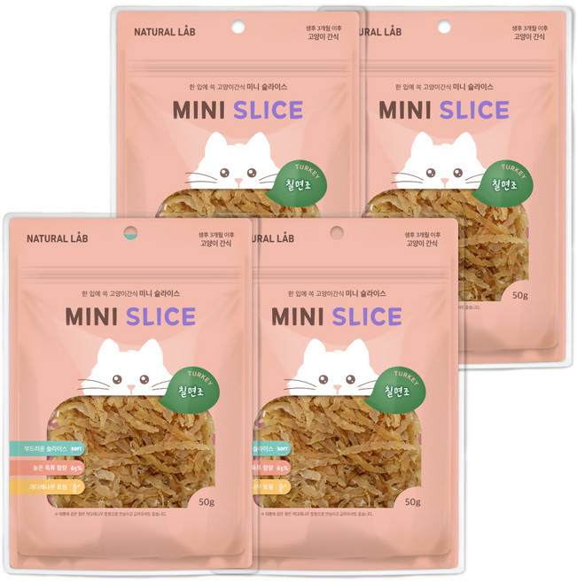 네츄럴랩 미니 슬라이스 져키 고양이 간식, 칠면조, 50g, 4개