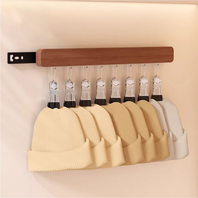 미누네 무타공 레일형 집게 모자 다용도 걸이 우측형, 브라운, 1개