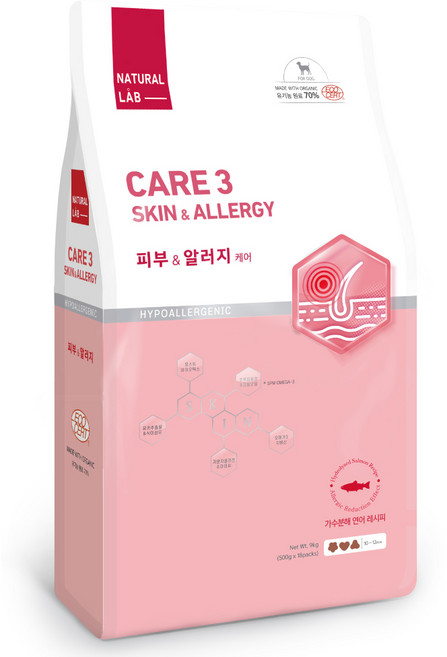 네츄럴랩 강아지 케어 유기농 기능성 사료, 피부/피모+알러지, 9kg, 1개