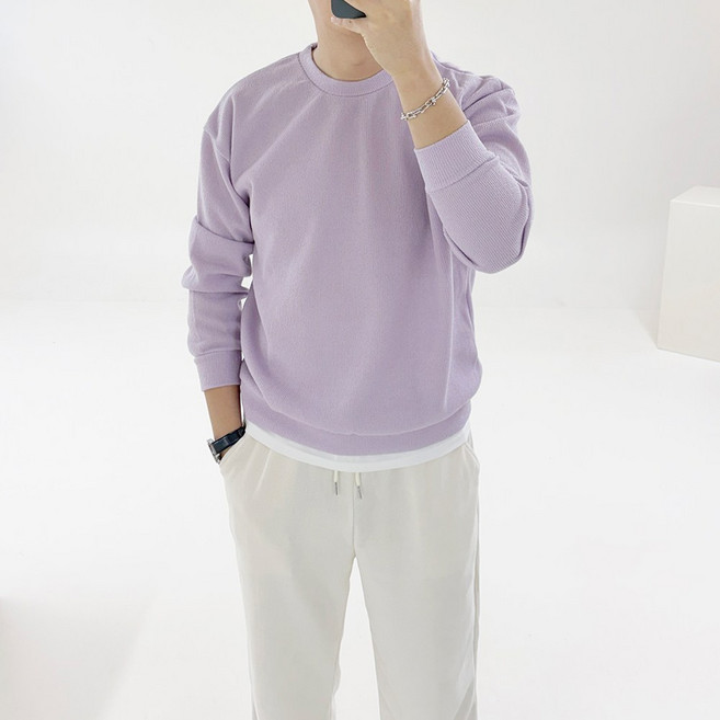 아도르클래식 남성용 리오 12컬러 골지 레이어드 라운드넥 맨투맨 긴팔 티셔츠