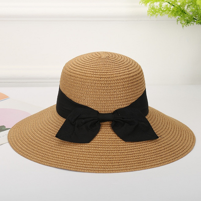 디멜디 여성용 리본장식 햇빛가림 데일리 여름 밀짚모자