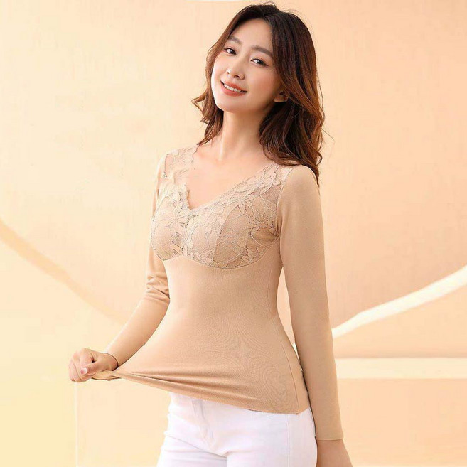 Twoistar 女款刷毛保暖蕾絲內衣上衣