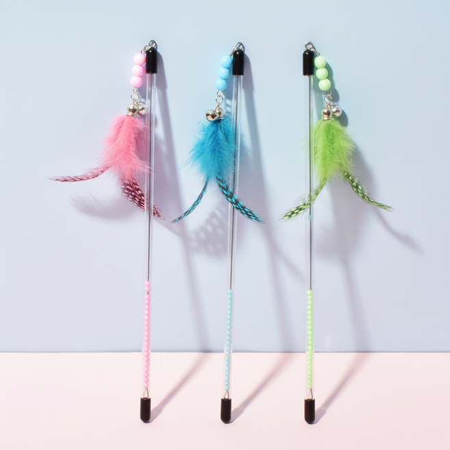 씨엠원 재미있는 고양이 용품 장난감 낚싯대 40cm x 3종 세트, 핑크, 블루, 그린, 1개