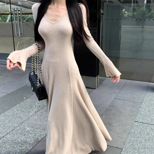 마켓에이 여성용 딥 슬림 롱 니트 원피스 M263-0014