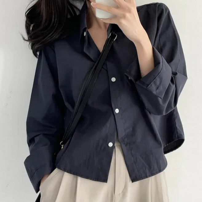 라라티나 여성용 엠린 루즈핏 세미 크롭 긴팔 블라우스